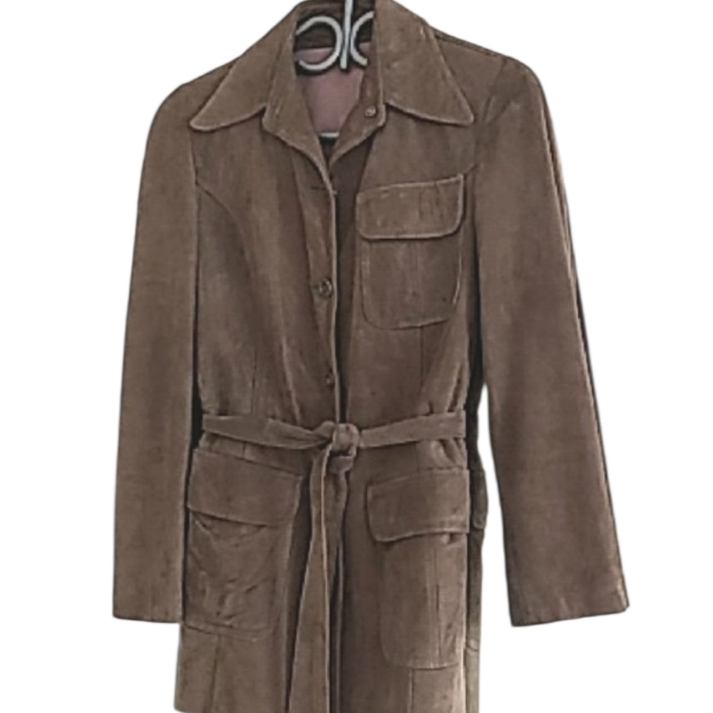 Vintage 70's Brown Genuine Suede Belted Barn Chore Jacket Coat